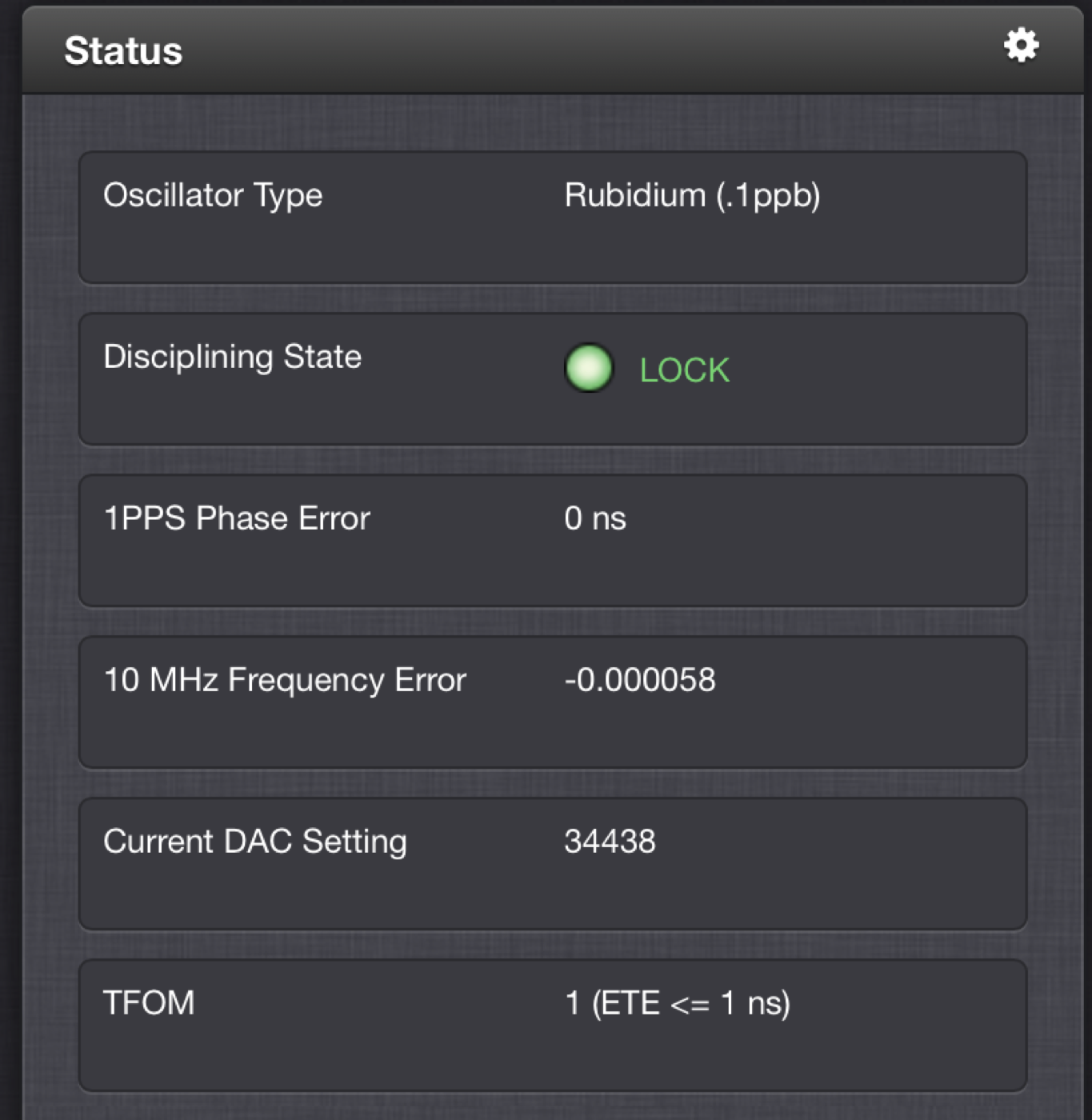 The SecureSync's console reporting an estimated error better than one nanosecond