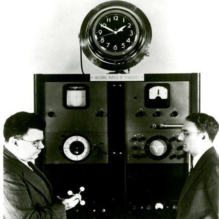 Condon and Lyons with an early atomic clock, 1949