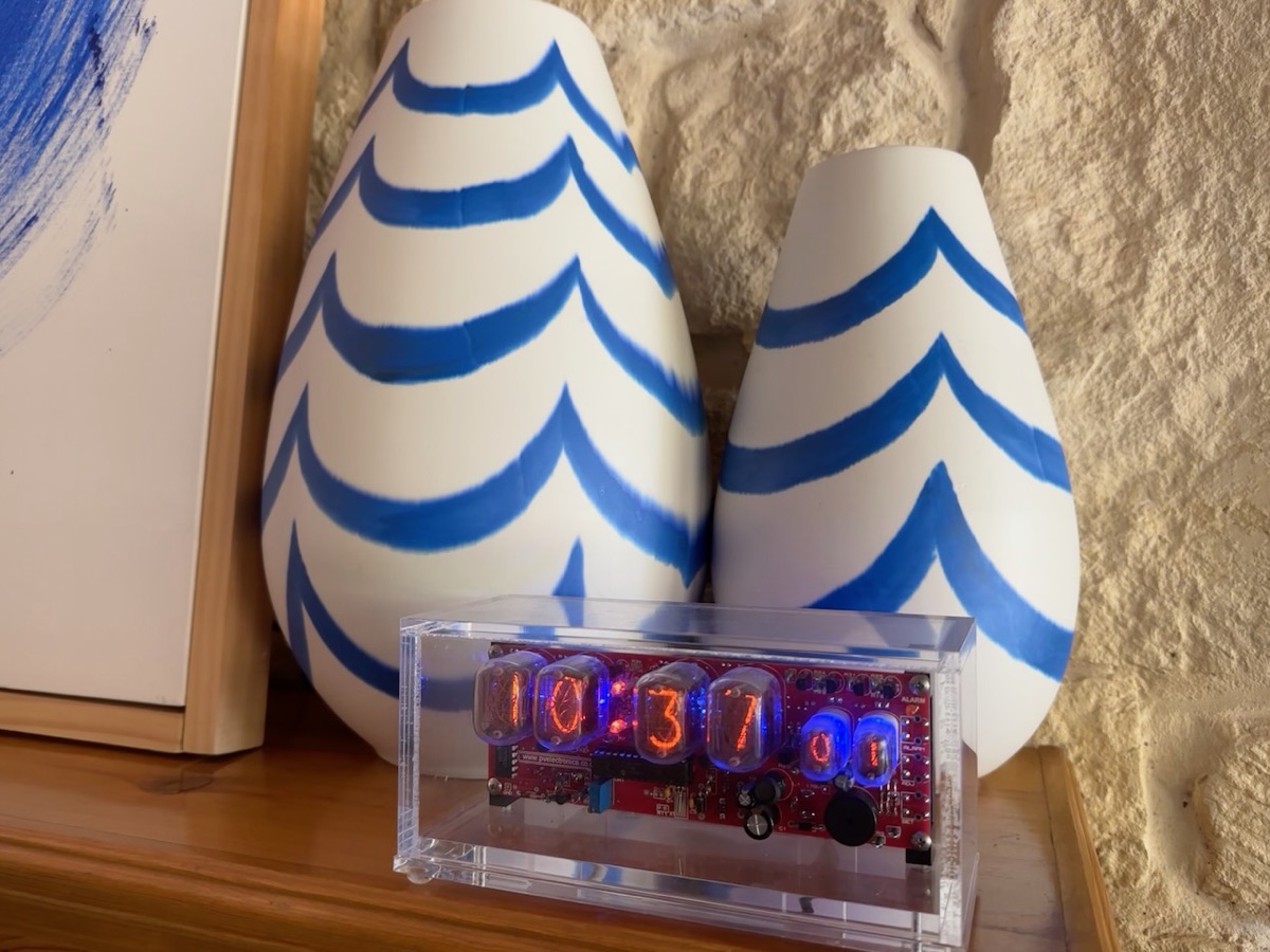 Nixie clock on the mantel